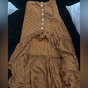 Shyanne Rust Button-Up Skirt with Floral Design